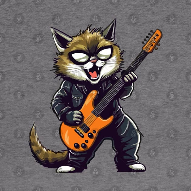 Cat playing an electric guitar by LEMOUS TEES